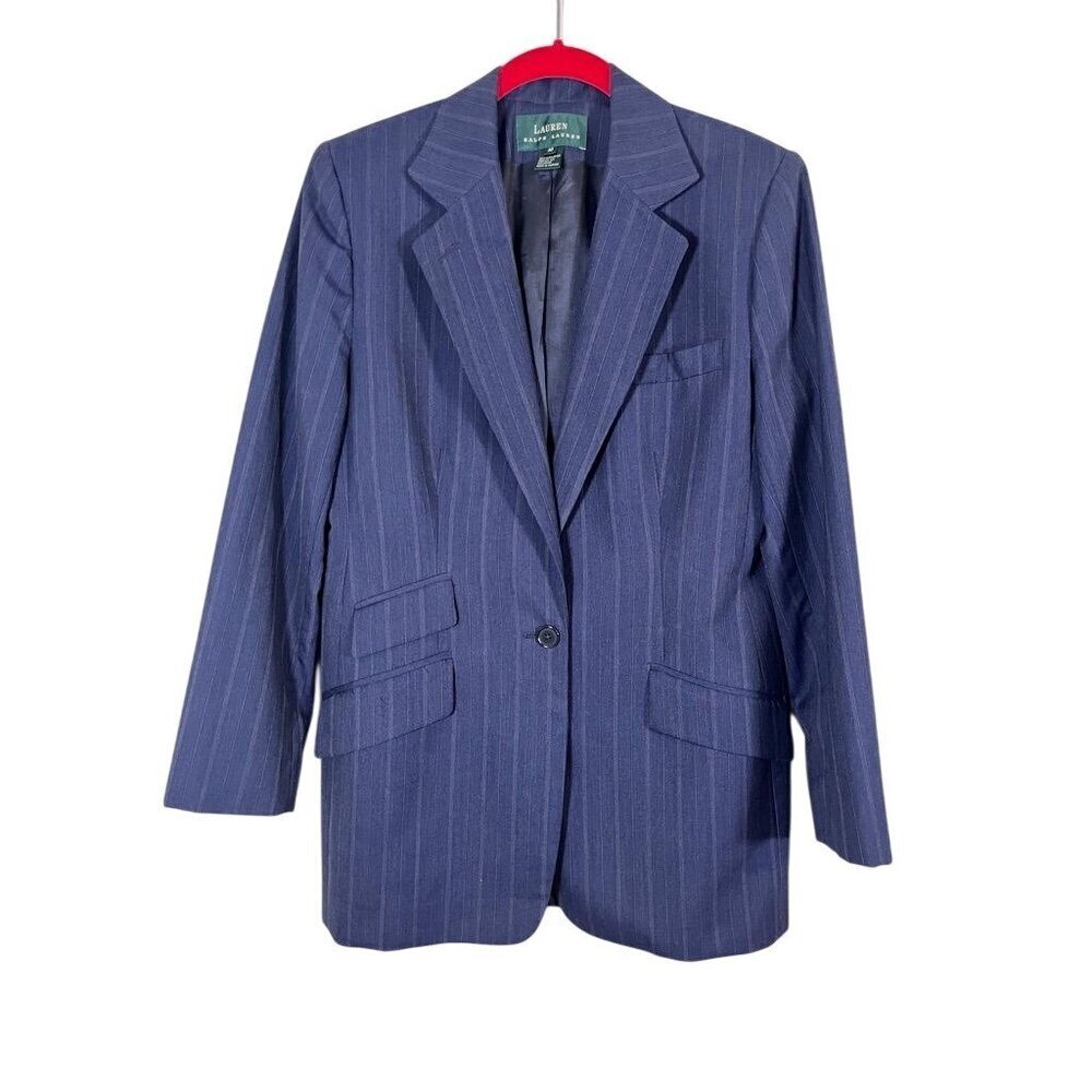 Lauren Ralph Lauren Jacket Blue Wool Pinstriped 10 Preppy Office Luxury Classic